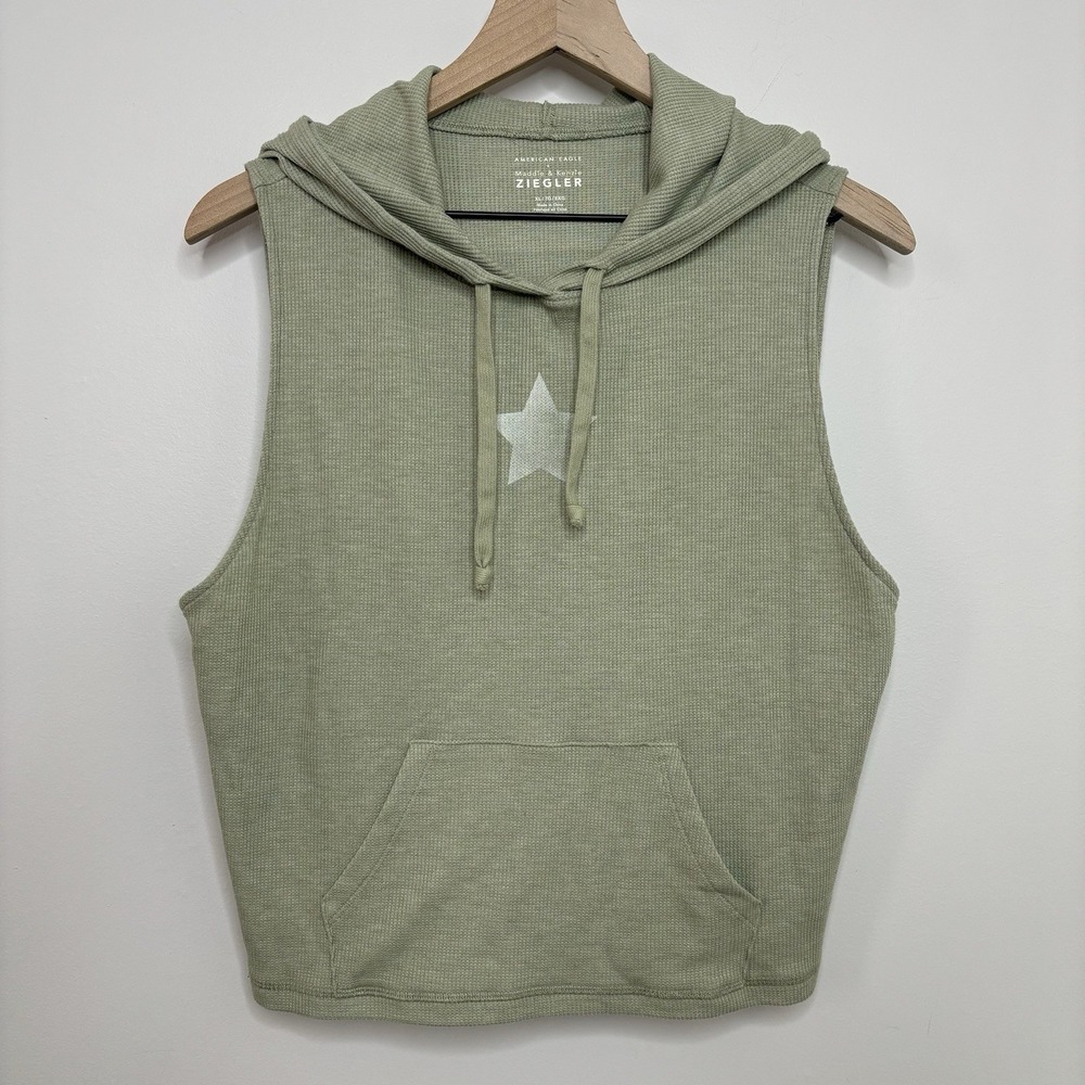 American Eagle Waffle Knit Hoodie Sleeveless Green Tank Top Ziegler Star Grunge